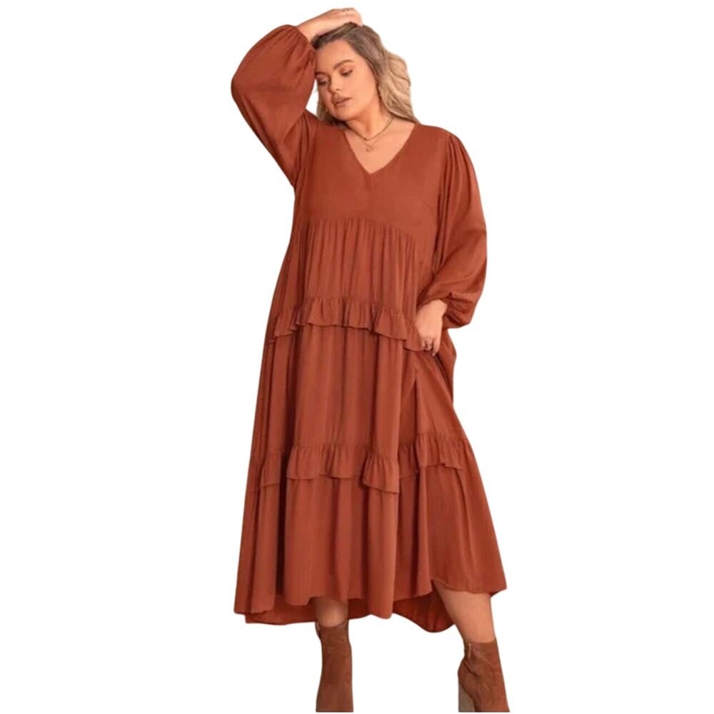 NWT RusttyDustty Women’s Ruffle Tiered Balloon Sleeve Maxi Dress 4X
